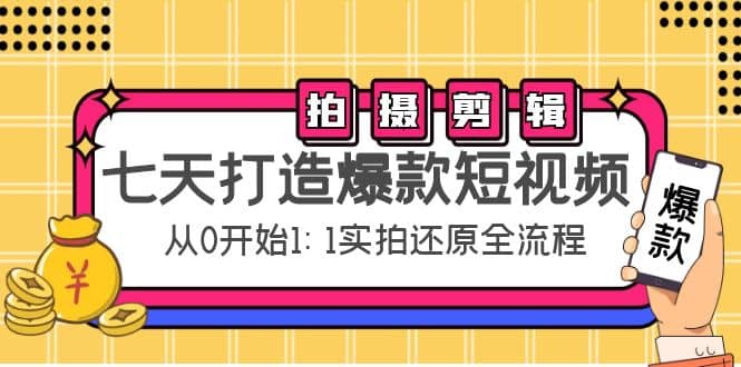 七天打造爆款短视频：拍摄+剪辑实操，从0开始1:1实拍还原实操全流程-智宇达资源网