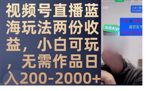 视频号直播蓝海玩法两份收益，小白可玩，无需作品日入200-2000+-智宇达资源网