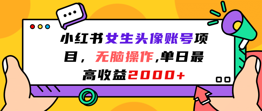 小红书女生头像账号项目，无脑操作，单日最高收益2000+-智宇达资源网