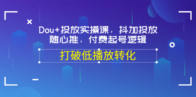 Dou+投放实操课，抖加投放，随心推，付费起号逻辑，打破低播放转化-智宇达资源网