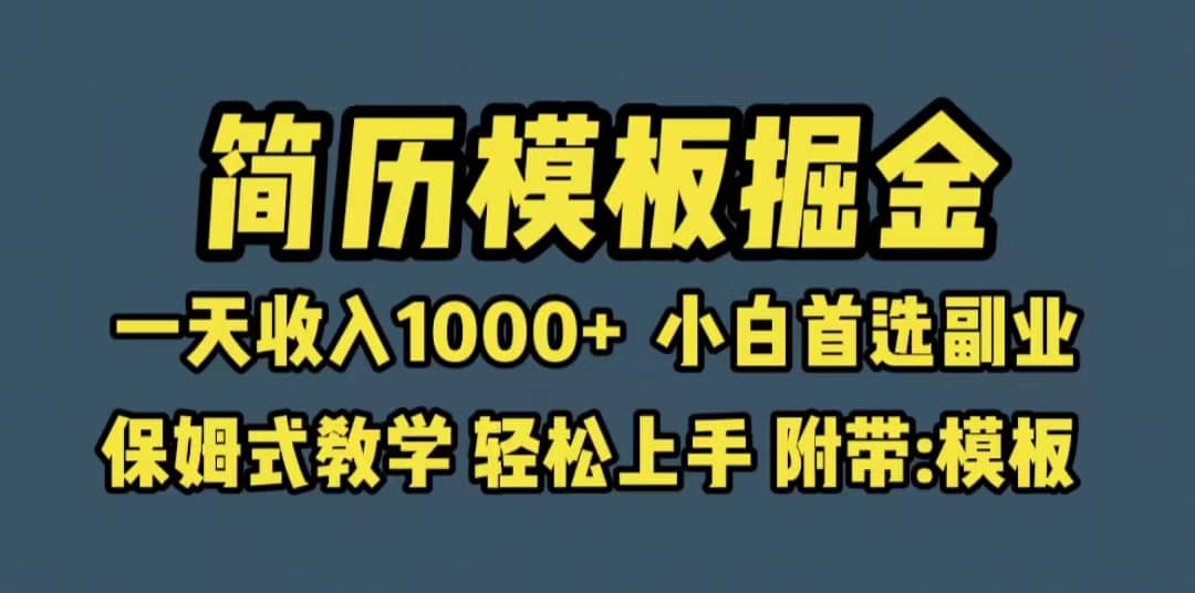 靠简历模板赛道掘金，一天收入1000+小白首选副业，保姆式教学（教程+模板）-智宇达资源网