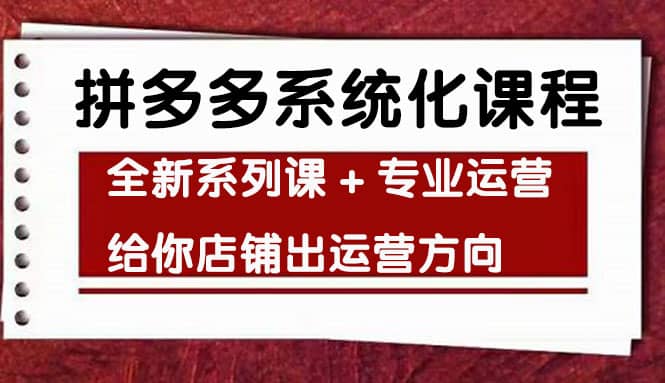 车神陪跑，拼多多系统化课程，全新系列课+专业运营给你店铺出运营方向-智宇达资源网