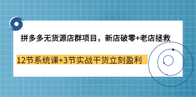 拼多多无货源店群项目，新店破零+老店拯救 12节系统课+3节实战干货立刻盈利-智宇达资源网