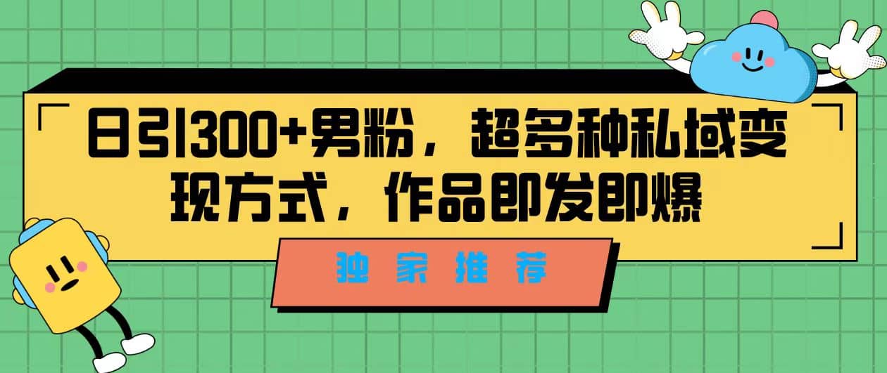 独家推荐！日引300+男粉，超多种私域变现方式，作品即发即报-智宇达资源网