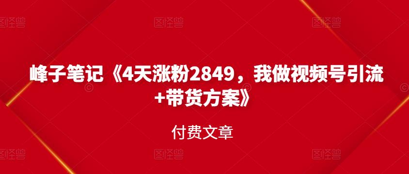 峰子笔记《4天涨粉2849，我做视频号引流+带货方案》付费文章-智宇达资源网