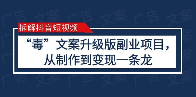 拆解抖音短视频：“毒”文案升级版副业项目，从制作到变现（教程+素材）-智宇达资源网