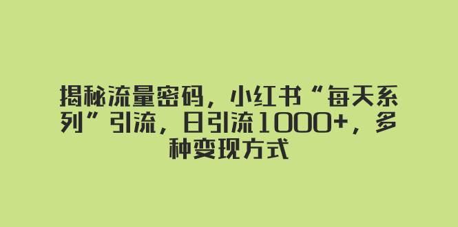 揭秘流量密码，小红书“每天系列”引流，日引流1000+，多种变现方式-智宇达资源网