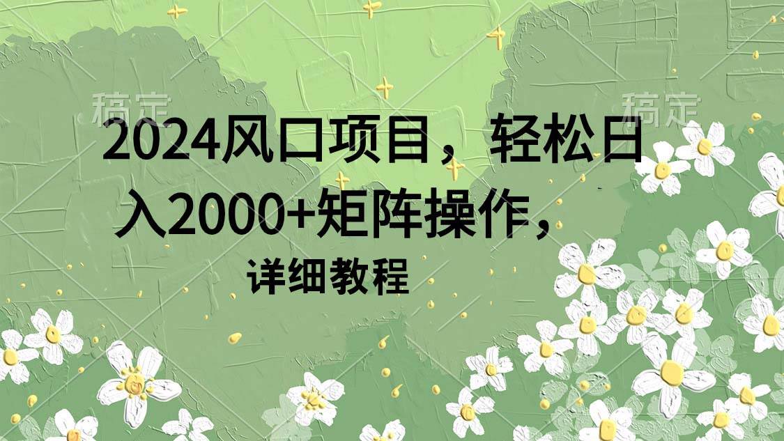 图片[1]-2024风口项目，轻松日入2000+矩阵操作，详细教程-智宇达资源网