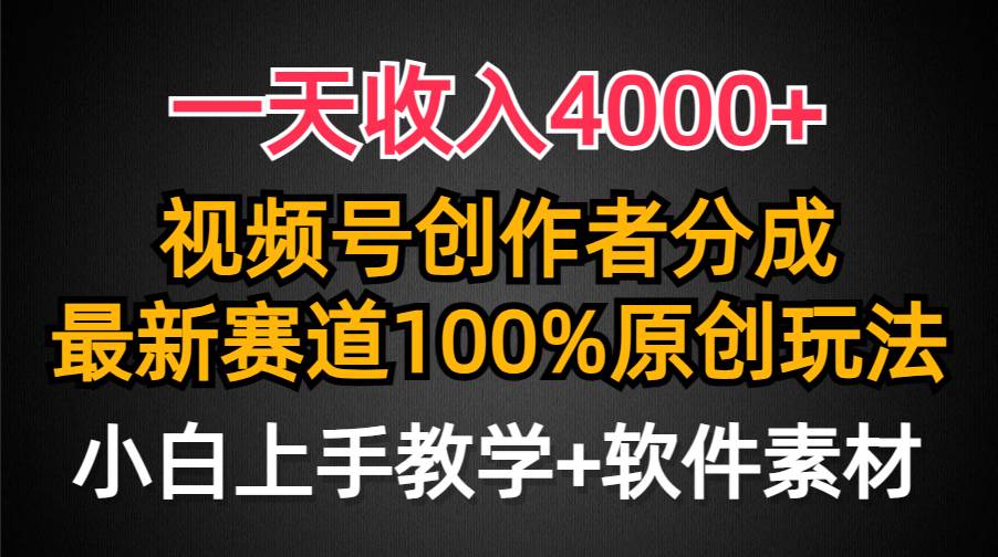 一天收入4000+，视频号创作者分成，最新赛道100%原创玩法，小白也可以轻…-智宇达资源网