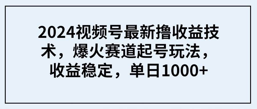 图片[1]-2024视频号最新撸收益技术，爆火赛道起号玩法，收益稳定，单日1000+-智宇达资源网