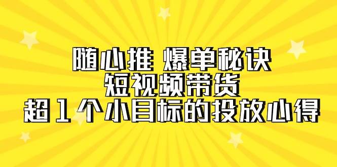 随心推 爆单秘诀，短视频带货-超1个小目标的投放心得（7节视频课）-智宇达资源网