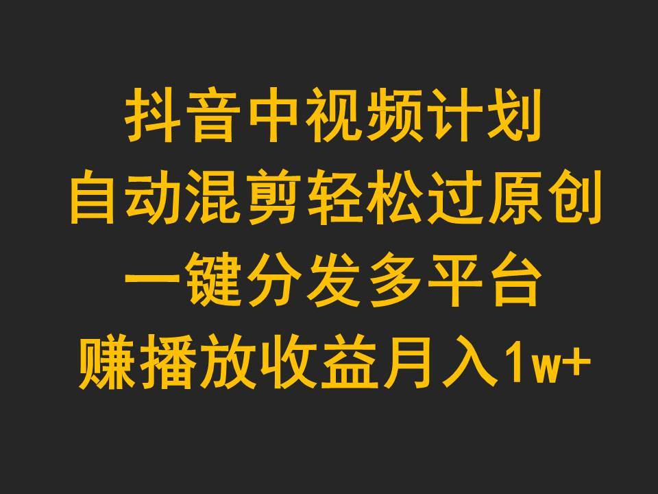 抖音中视频计划，自动混剪轻松过原创，一键分发多平台赚播放收益，月入1w+-智宇达资源网