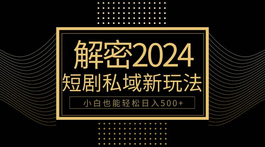 10分钟教会你2024玩转短剧私域变现，小白也能轻松日入500+-智宇达资源网