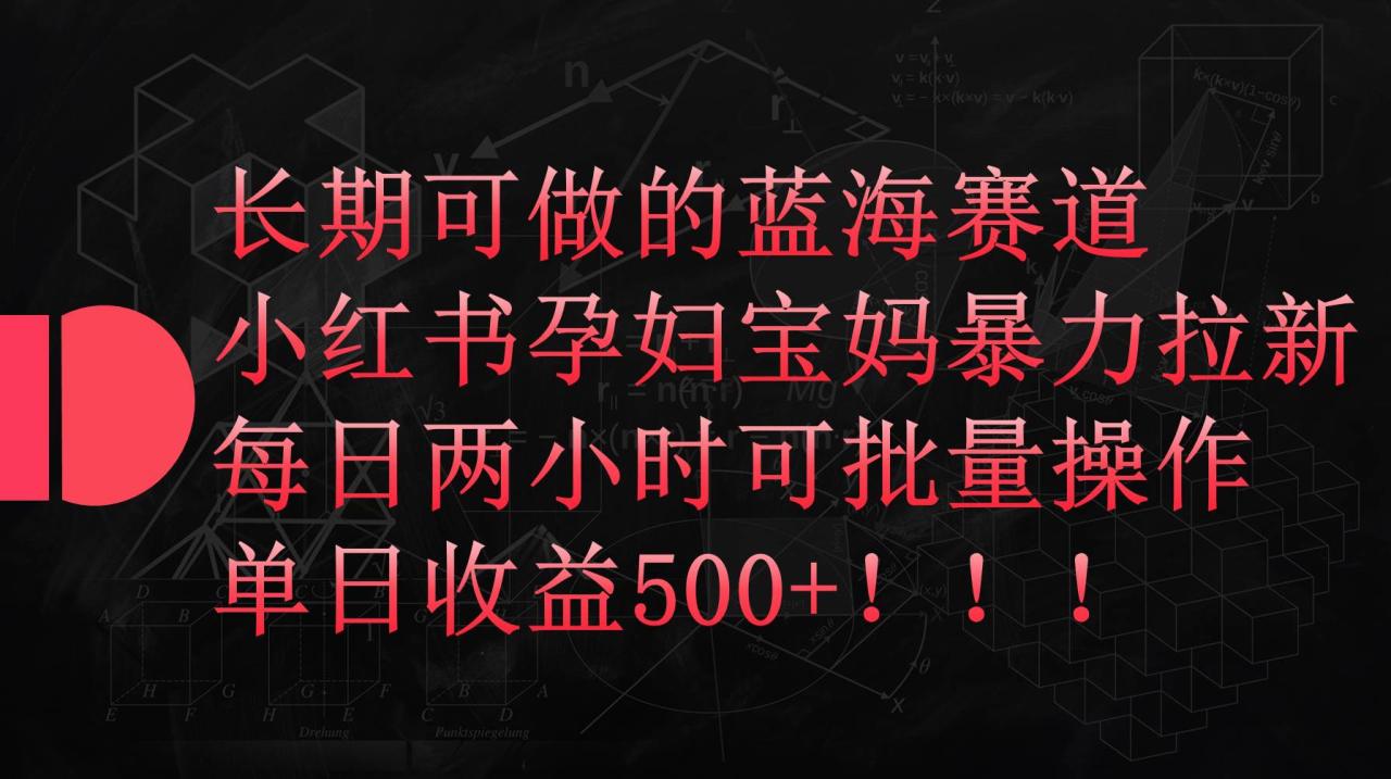 小红书孕妇宝妈暴力拉新玩法，每日两小时，单日收益500+-智宇达资源网