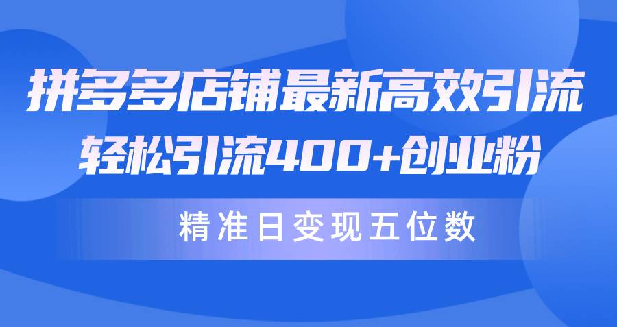 拼多多店铺最新高效引流术，轻松引流400+创业粉，精准日变现五位数！-智宇达资源网