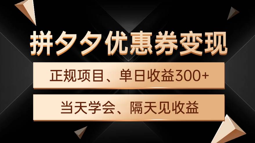 拼夕夕优惠券变现，单日收益300+，手机电脑都可操作-智宇达资源网