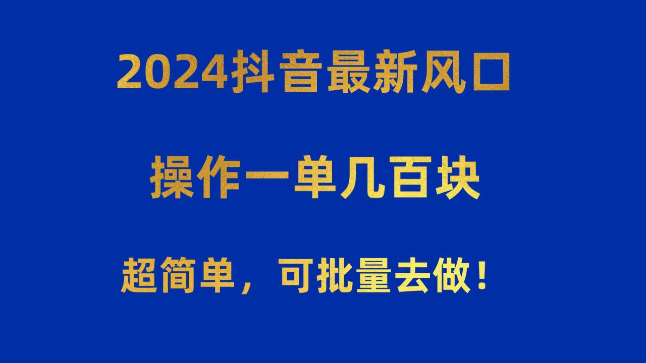 2024抖音最新风口！操作一单几百块！超简单，可批量去做！！！-智宇达资源网