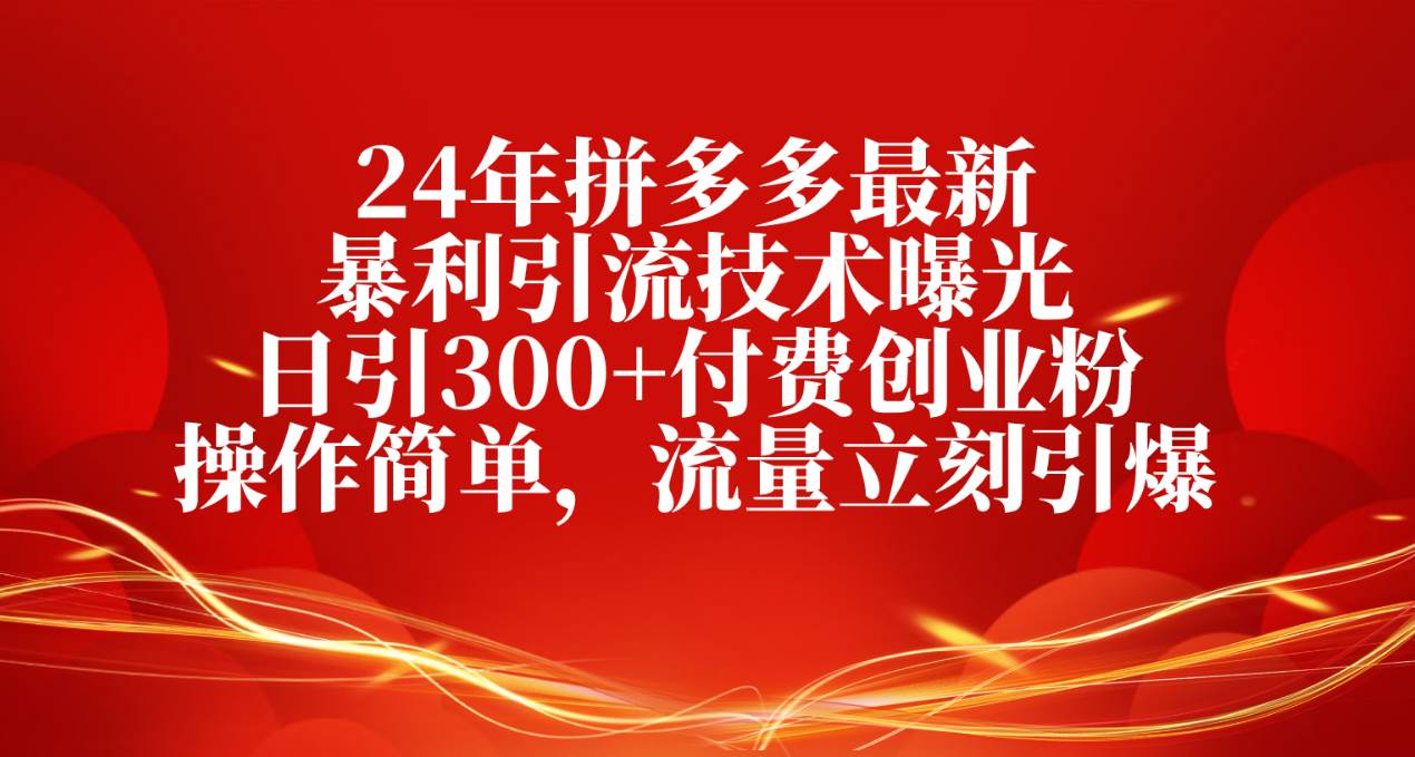 24年拼多多最新暴利引流技术曝光，日引300+付费创业粉，操作简单，流量…-智宇达资源网