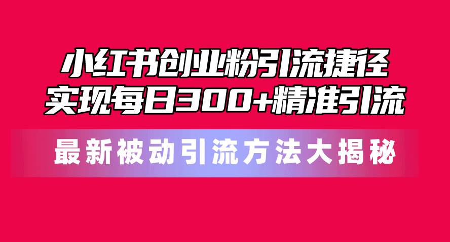 小红书创业粉引流捷径！最新被动引流方法大揭秘，实现每日300+精准引流-智宇达资源网