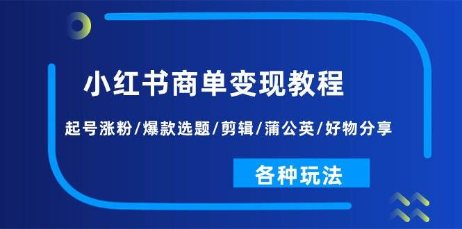 小红书商单变现教程：起号涨粉/爆款选题/剪辑/蒲公英/好物分享/各种玩法-智宇达资源网