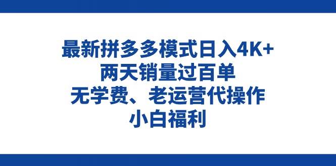 拼多多最新模式日入4K+两天销量过百单，无学费、老运营代操作、小白福利-智宇达资源网