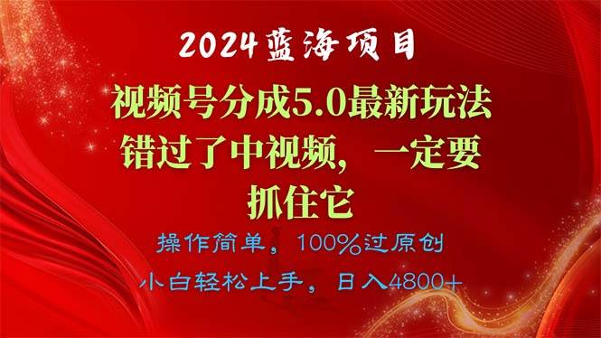 2024蓝海项目，视频号分成计划5.0最新玩法，错过了中视频，一定要抓住…-智宇达资源网