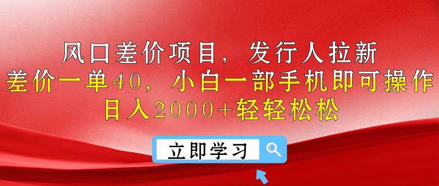 风口差价项目，发行人拉新，差价一单40，小白一部手机即可操作，日入20…-智宇达资源网