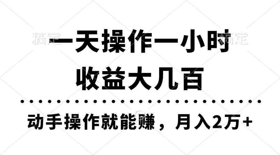 一天操作一小时，收益大几百，动手操作就能赚，月入2万+教学-智宇达资源网