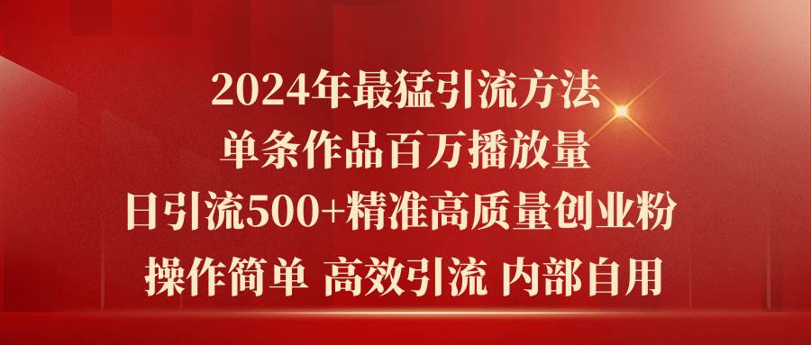 2024年最猛暴力引流方法，单条作品百万播放 单日引流500+高质量精准创业粉-智宇达资源网