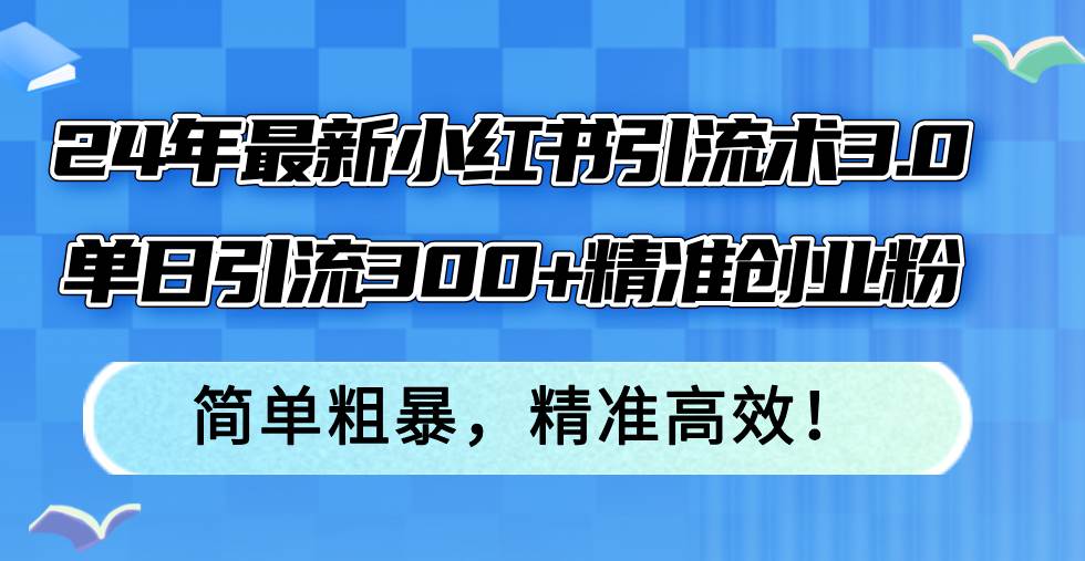 24年最新小红书引流术3.0，单日引流300+精准创业粉，简单粗暴，精准高效！-智宇达资源网