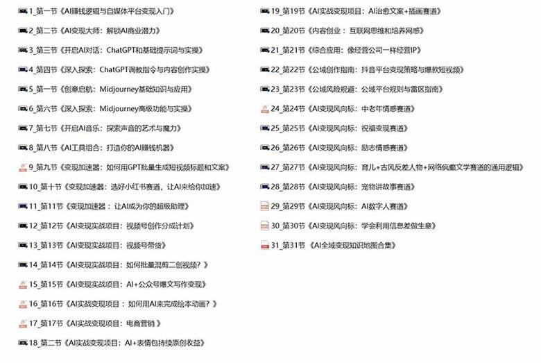 AI全面变现实操班：从0到1引领你赚取副业首桶金 AI工具玩法/实战技能/变现-智宇达资源网