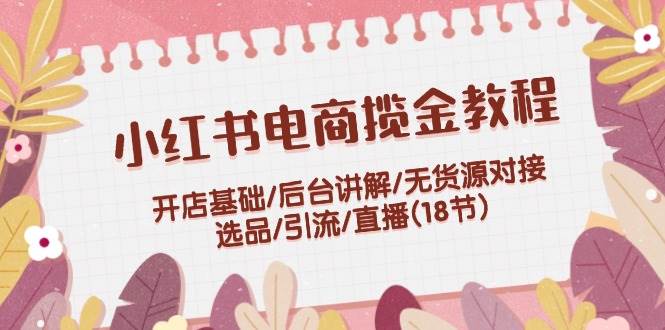 小红书电商揽金教程：开店基础/后台讲解/无货源对接/选品/引流/直播(18节)-智宇达资源网