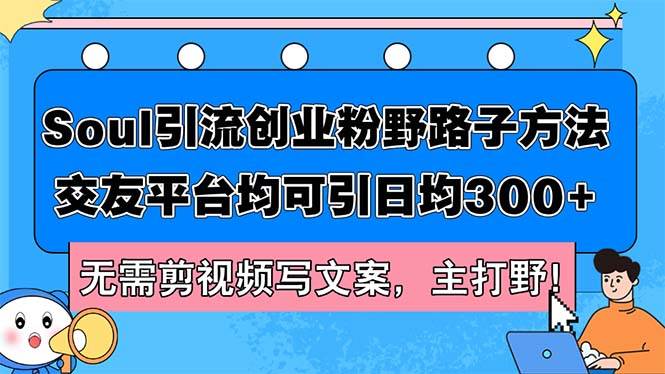 Soul引流创业粉野路子方法，交友平台均可引日均300+，无需剪视频写文案…-智宇达资源网