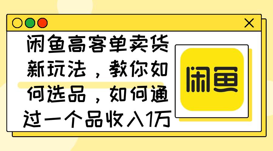 闲鱼高客单卖货新玩法，教你如何选品，如何通过一个品收入1万+-智宇达资源网