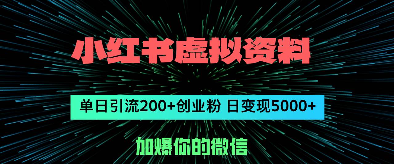 小红书虚拟资料日引流200+创业粉，单日变现5000+-智宇达资源网