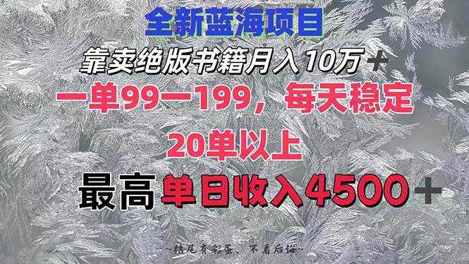 靠卖绝版书籍月入10W+,一单99-199，一天平均20单以上，最高收益日入4500+-智宇达资源网