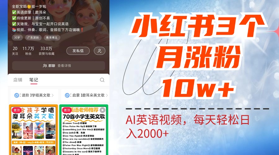 小红书三个月涨粉10W！AI英语视频0成本制作，每天轻松日入2000+-智宇达资源网