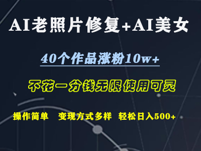 AI老照片修复+AI美女玩发  40个作品涨粉10w+  不花一分钱使用可灵  操作简单  变现方式多样话   轻松日去500+-智宇达资源网