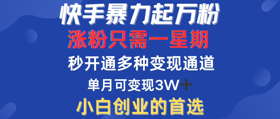 快手暴力起万粉，涨粉只需一星期！多种变现模式-智宇达资源网