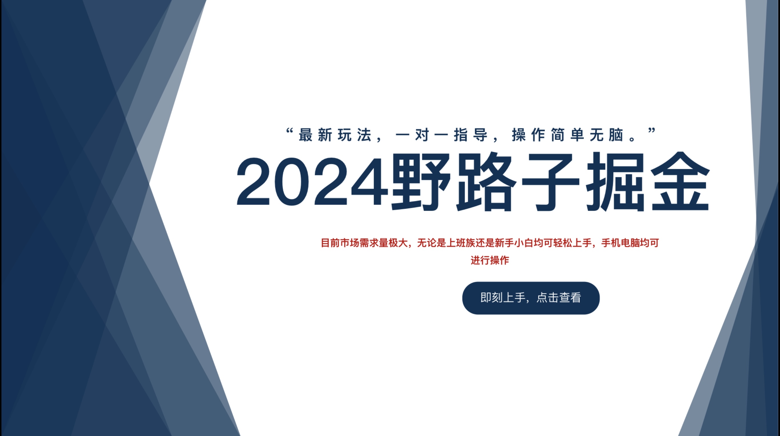 2024野路子掘金，最新玩 法， 一对一指导，操作简单无脑。-智宇达资源网