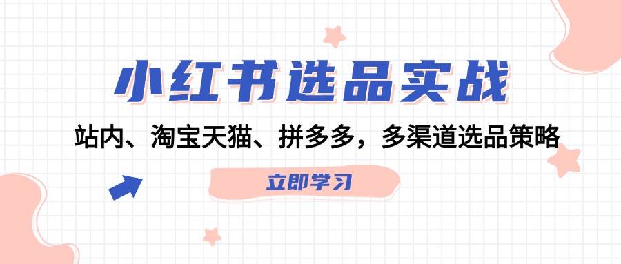 小红书选品实战：站内、淘宝天猫、拼多多，多渠道选品策略-智宇达资源网