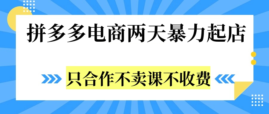 拼多多两天暴力起店，只合作不卖课不收费-智宇达资源网