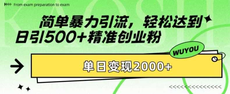 简单暴力引流轻松达到日引500+精准创业粉，单日变现2k【揭秘】-智宇达资源网