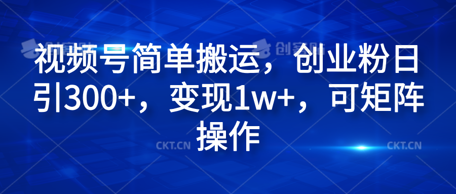 视频号简单搬运，创业粉日引300+，变现1w+，可矩阵操作-智宇达资源网