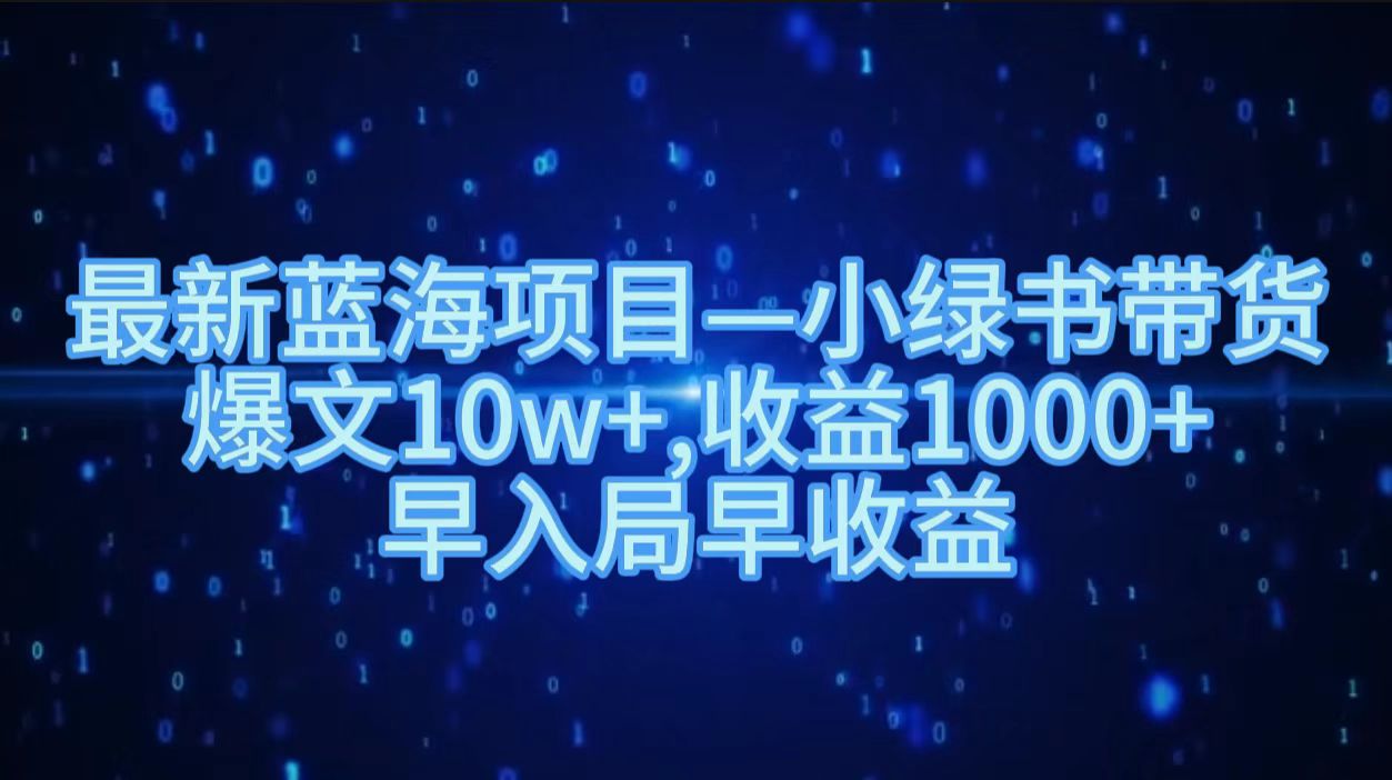 最新蓝海项目小绿书带货，爆文10w＋，收益1000＋，早入局早获益！！-智宇达资源网