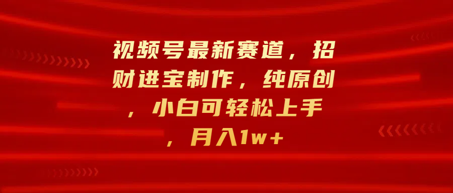 视频号最新赛道，招财进宝制作，纯原创，小白可轻松上手，月入1w+-智宇达资源网