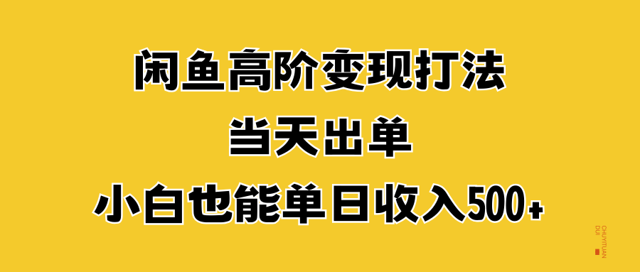 闲鱼高阶变现打法，当天出单，小白也能单日收入500+-智宇达资源网