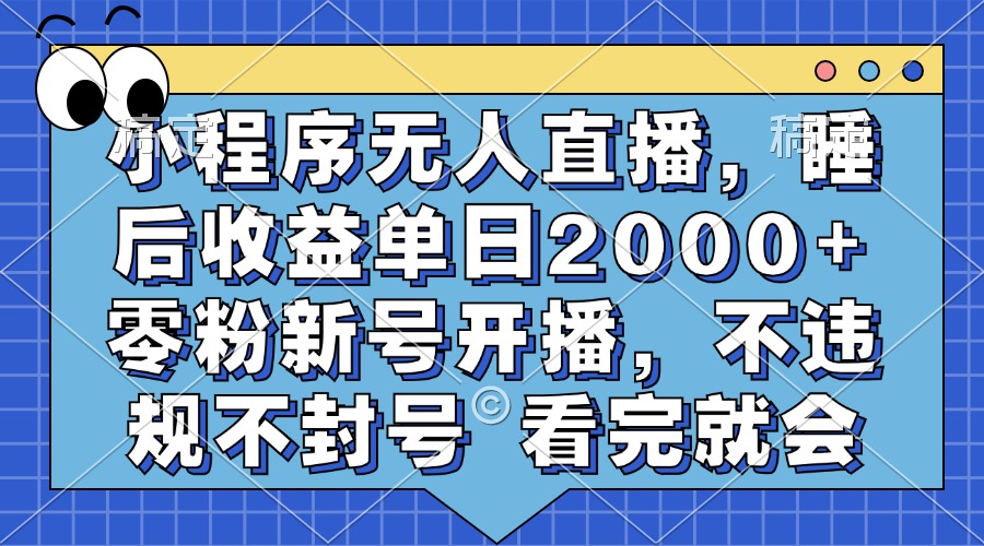 小程序无人直播，睡后收益单日2000+ 零粉新号开播，不违规不封号 看完就会-智宇达资源网