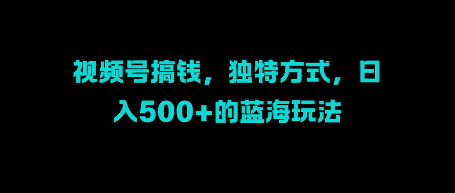 视频号搞钱，独特方式，日入500+的蓝海玩法-智宇达资源网