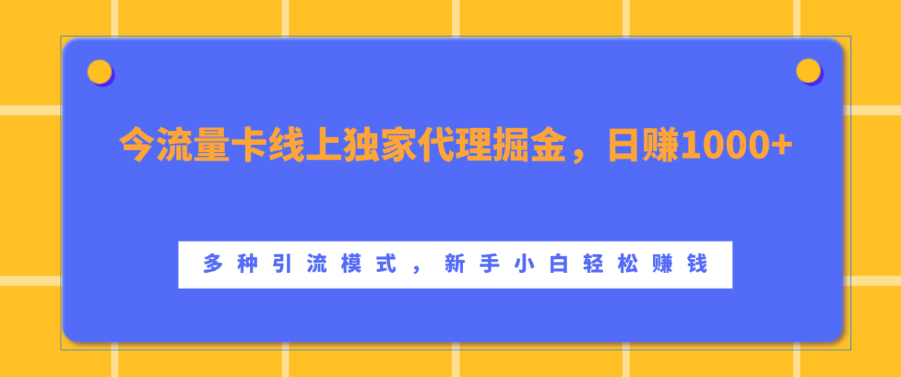 流量卡线上独家代理掘金，日赚1000+ ，多种引流模式，新手小白轻松赚钱-智宇达资源网